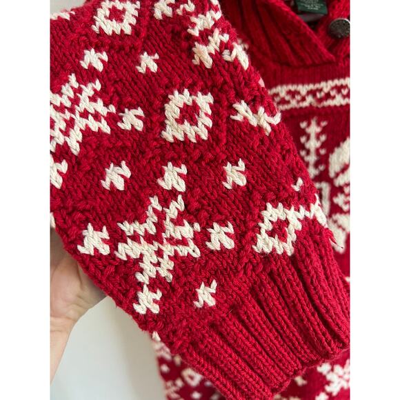 Ralph Lauren Vintage Hand Knit Red & Ivory Snowflake Mock Neck Ski Sweater Small - Picture 7 of 13